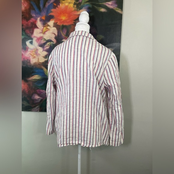 Dolan Anthropologie Striped Linen Summer Double Breast Blazer M career Office - Picture 4 of 8